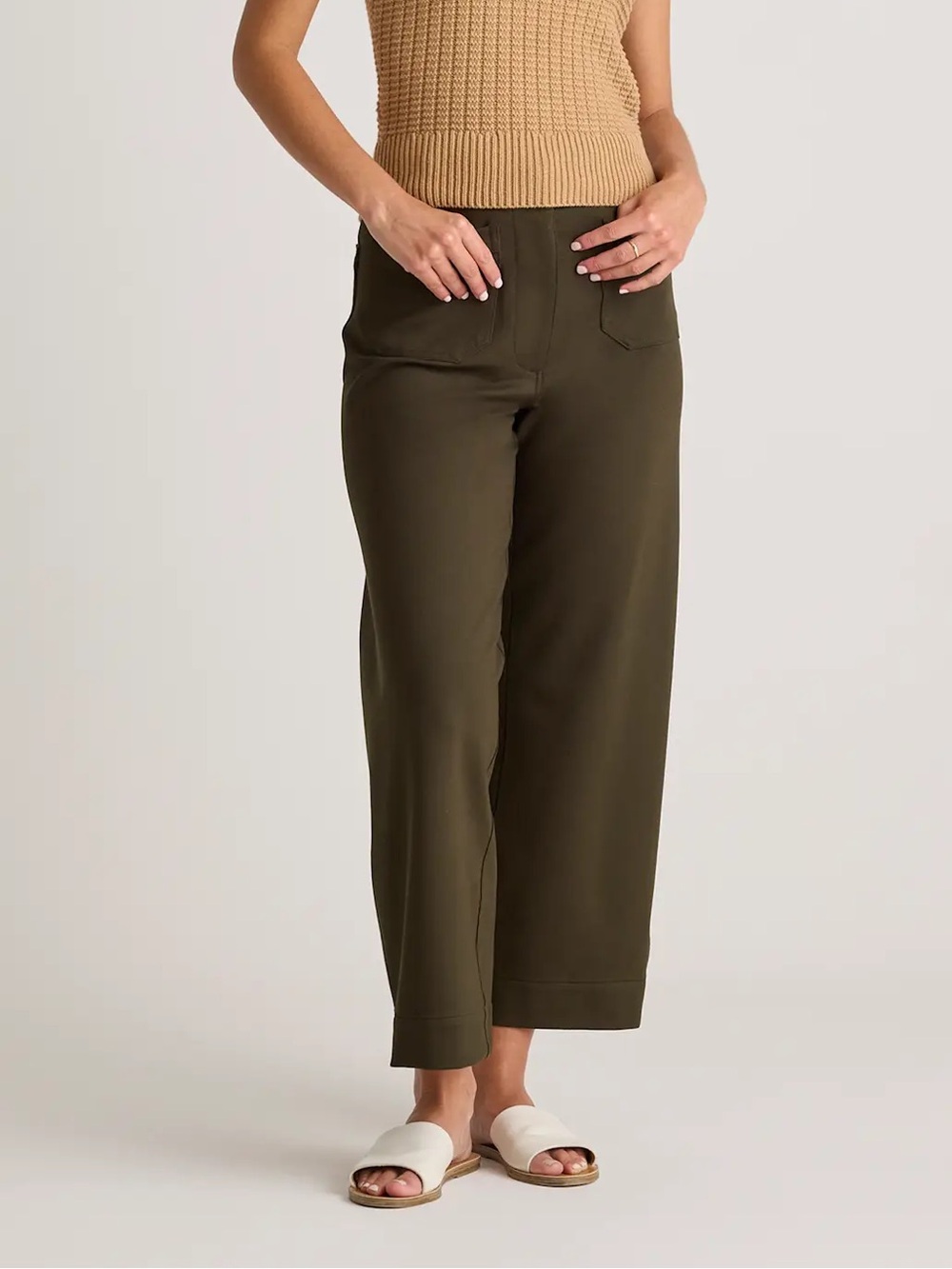 Quince Ultra-Stretch Ponte Cropped Wide Leg Pants Olive size 4